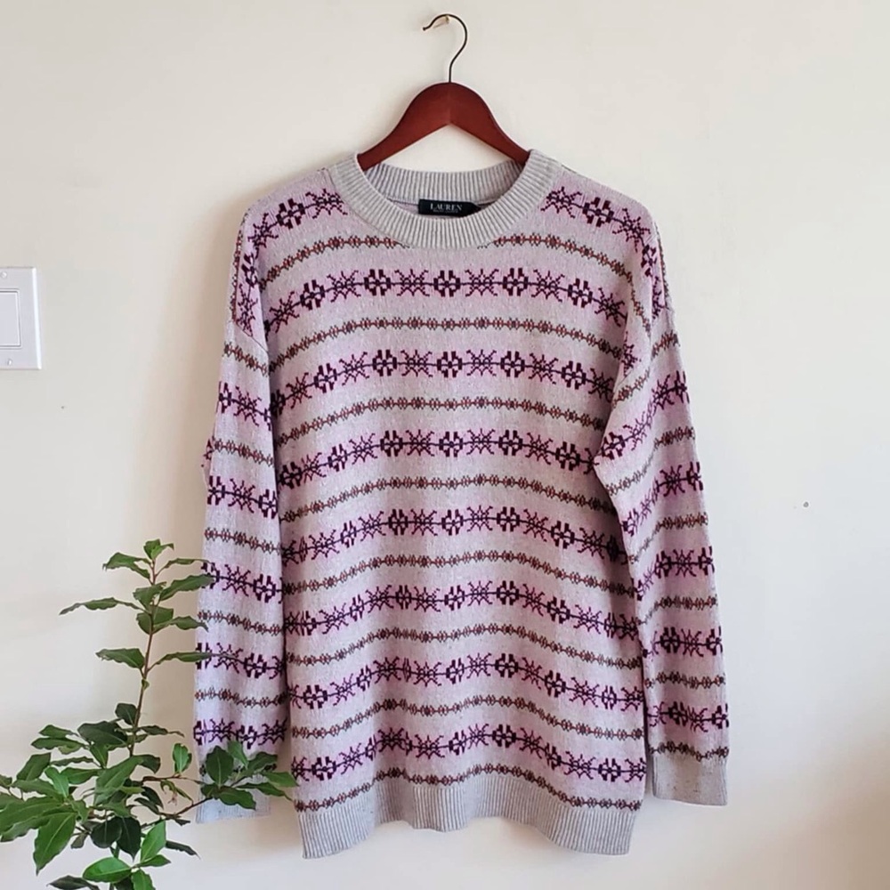 Ralph Lauren Fair Isle Purple Gray Sweater NWT L - Picture 4 of 11